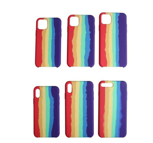 

original official liquid rainbow color silicone phone case for iphone 11 pro max xr xs 8 7 plus 6s se shell phone cover anti-drop back cover