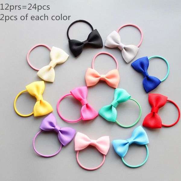 

hair accessories ribbon bows children girls rope ties ring 10sets=240pcs ponytail holder elastic bands kids, Slivery;white
