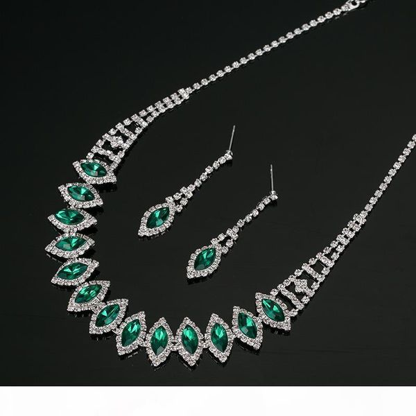 

f 2017 new silvery plated multicolor austrian crystal chain necklace +earrings jewelry sets women jewellery, Silver