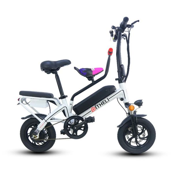 

mini folding electric bicycle 2 wheels electric bicycles 48v 400w 12inch portable carbon scooter with 3 seats for adult, Silver;blue