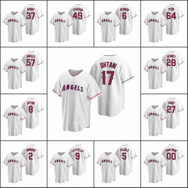 

los angeles angels #17 shohei ohtani 27 mike trout 6 anthony rendon men women youth custom white replica home jersey, Black