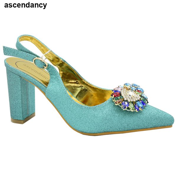 

new special arrivals wedding teal color nigeriain shoe african pointed toe shoes decorated with rhinestone luxury women shoes, Black