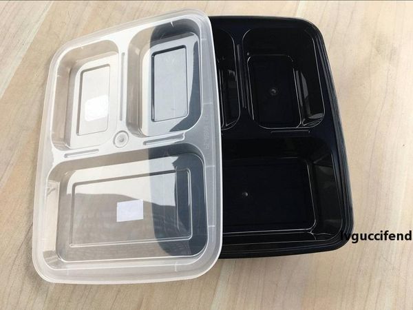 

new disposable take out containers food box 3 compartment black food container with transparent lid/cover