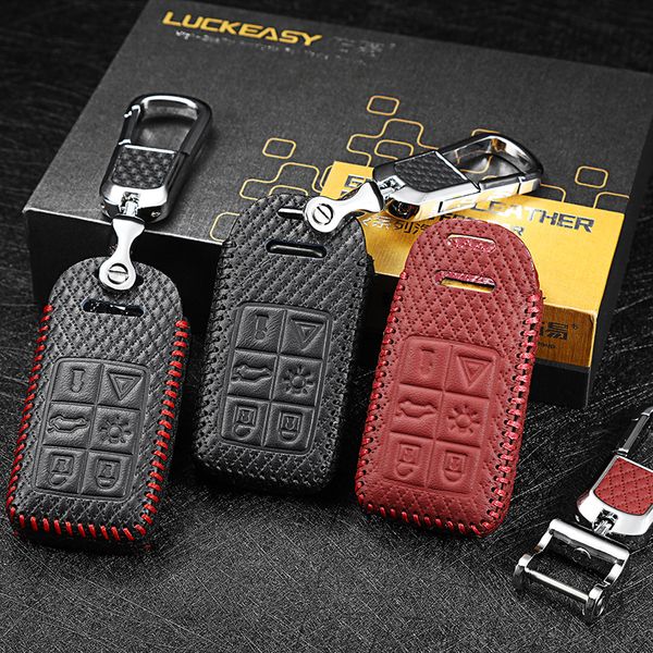 

leather key cover for volvo xc60 s60 s60l v60 v40 s80l 2011-2018 6 button car holder case key