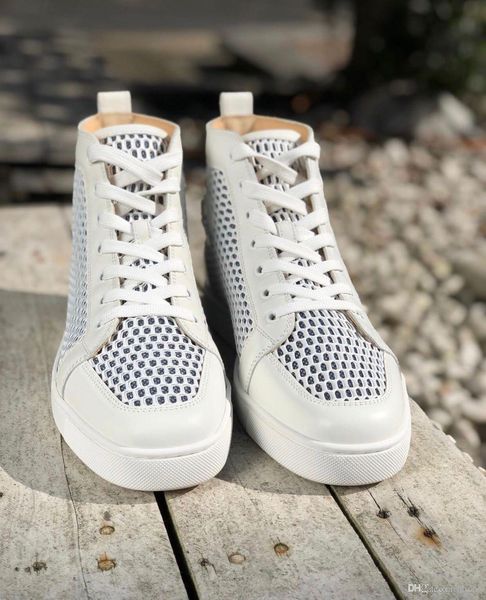 

designer men women studded spike sneakers triple white mesh leather sneakers shoes genuine leather suede flat bottoms casual shoes, Black