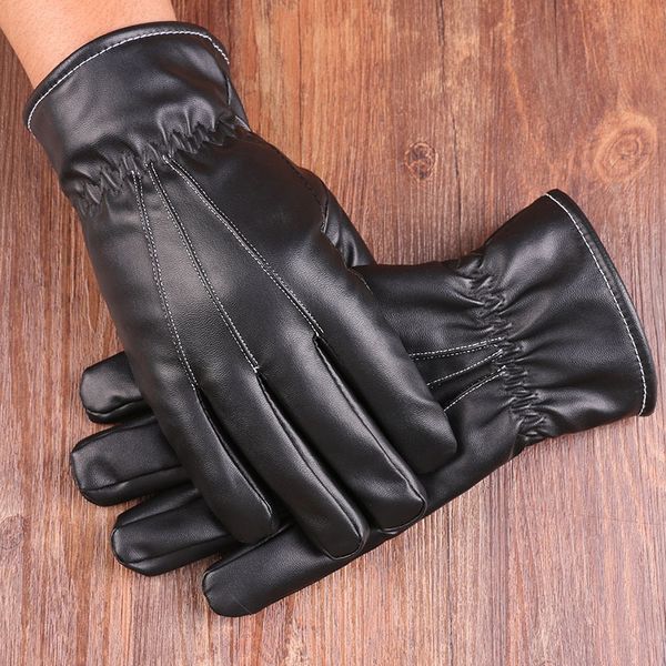 

seasonal men' and women' outdoor cycling pu leather touch warm bicycle screen gloves three-line warm velvet three-track rib glov, Blue;gray