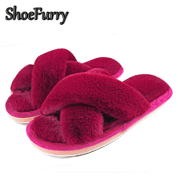 

shoefurry winter fur slippers shoes woman big size furry shoes warm home slippers women plush bedroom slipper indoor cotton shoe, Black