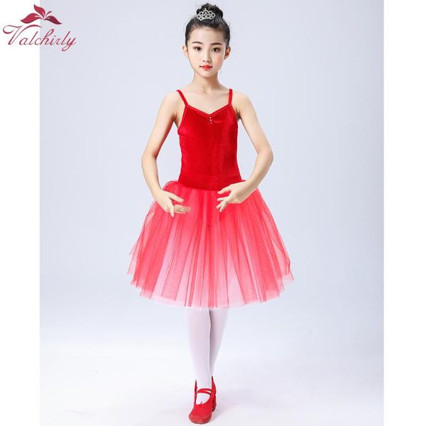 

new girls ballet dress velvet camisole style long tulle skirt kids birthday gift stage performance, Black;red
