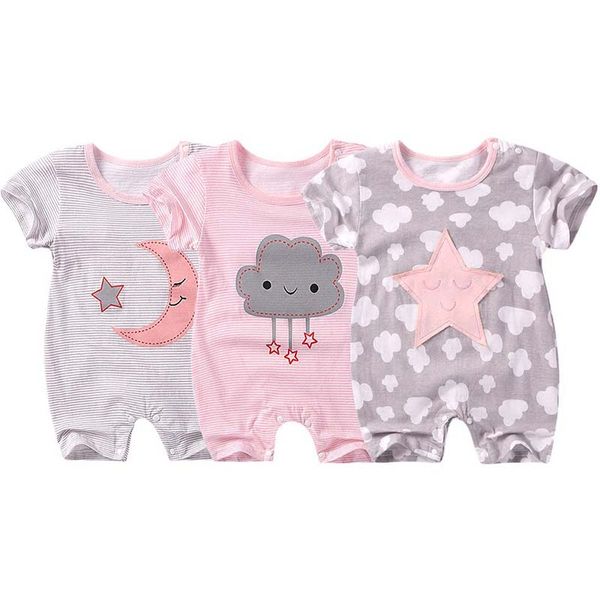 

baby clothes summer baby rompers short sleeve newborn infant boy girl clothes cartoon printed jumpsuit climbing, White