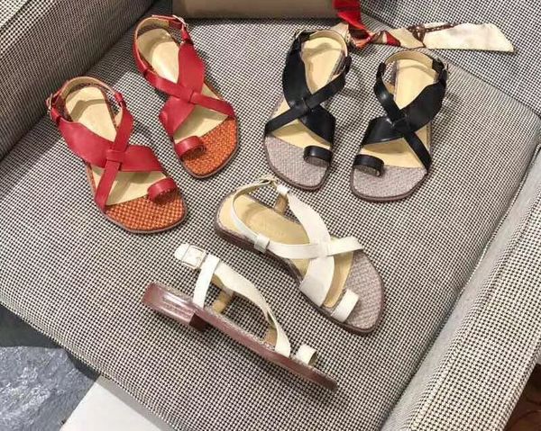 

2020050101 40 white black red cross strap lambskin genuine leather flat sandals gladiator fashion boylish