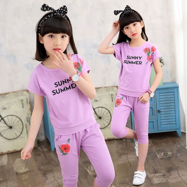 

girls' summer clothes 2020 new suit sports children's short sleeve girls korean children's clothes two-piece set for middle a