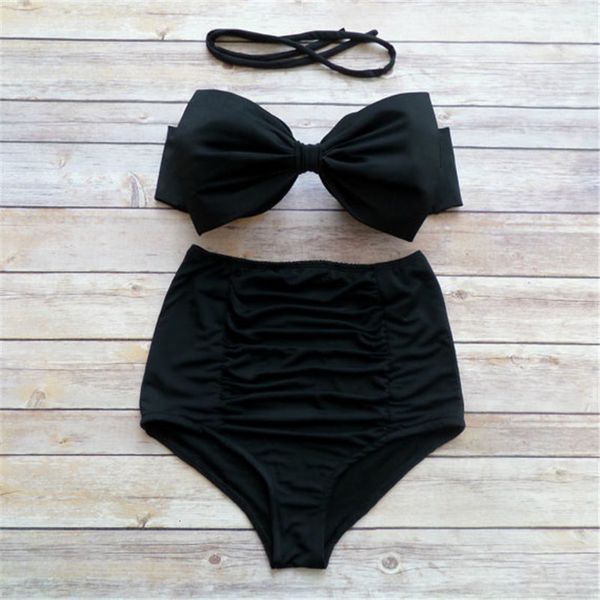 

bowknot printed bikinis women high waisted swimwear beachwear bandeau bottom and bathing suit summer style biquinis, White;black