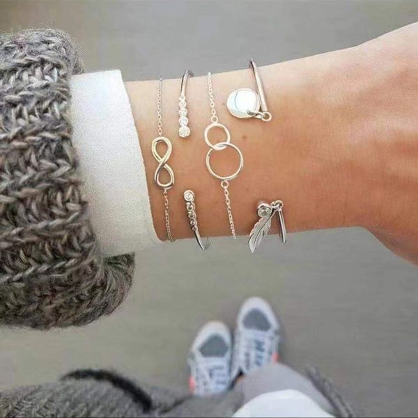 

Fan hip-hop bracelet set personalized fashion star and moon geometric bracelet, Black