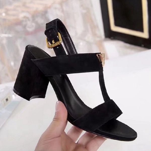 

newlassic high heeled sandals wedge heel luxury designer cowboy woman shoes metal buckle for parties occupation sandals 008 22, Black