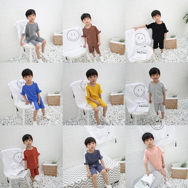 

girl boy sports cotton clothing set children clothes kid baby wear short-sleeve shorts candy colour, White