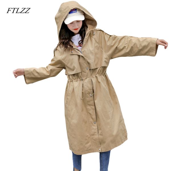 

ftlzz 2020 new plus size women trench coat autumn winter loose ladies long trench coats spring hooded coats, Tan;black