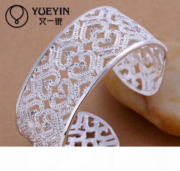 

love bracelet 925 silver hollow cuff bracelets & bangles fashion jewelry women metallic wide bangle zircon jewelry hollow pattern bracelet, Black