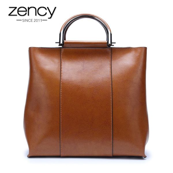 

zency 100% genuine leather vintage women handbag casual tote bag ladies shoulder messenger bags black brown