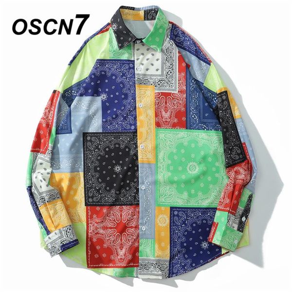 

oscn7 casual printed long sleeve shirt men high high streetwear 2020 fall women shirt retro shirts harujuku mens 307, White;black