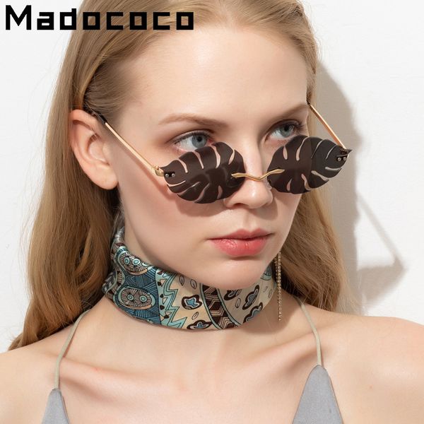 

steampunk women sunglasses ladies mirror retro metal rimless leaves sunglasses men frameless trend fashion retro small glasses, White;black