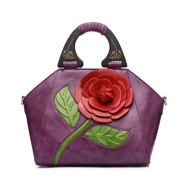 

johnature vintage handmade women leather bag 2020 new elegant rose handbag large capacity casual tote shoulder messenger bags