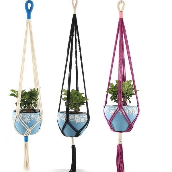 

handmade colorful macrame plant hangers indoor outdoor flower hanging basket cotton rope 4 legs balcony pot hanger room decor ahf517