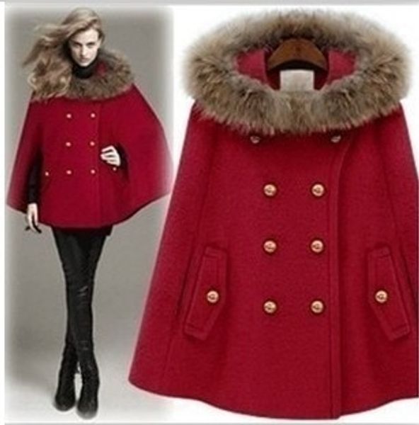 

new fashion high imitation hat fur shawl woolen new fashion high imitation hat fur cloak cloak coat shawl woolen coat, Black