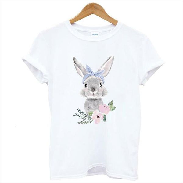 

kawaii кролик tshirt цветочный печати женщины тенниска хлопка вскользь тенниска девушки топ tee hipster cute summer тенниска, White