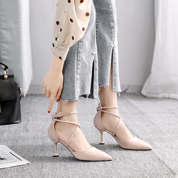 

spring new fashion versatile shallow mouth high heels, Black