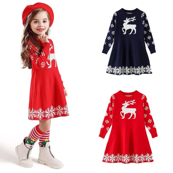 

2020 girls winter dress geometric pattern long sleeve pink dresses for girls clothes coat+ tutu dress sweater knitwear 2pcs, Red;yellow