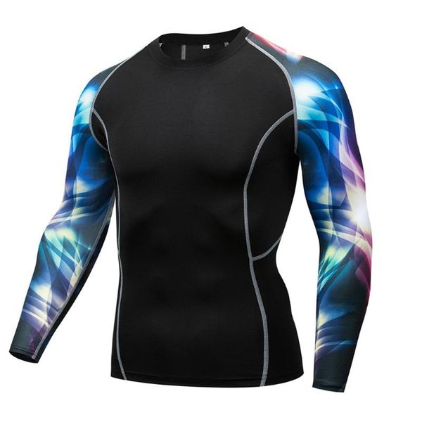 

men training shirts running workout fitness outdoor print athletic yoga compression custom breathable quick dry long #g3, White;red