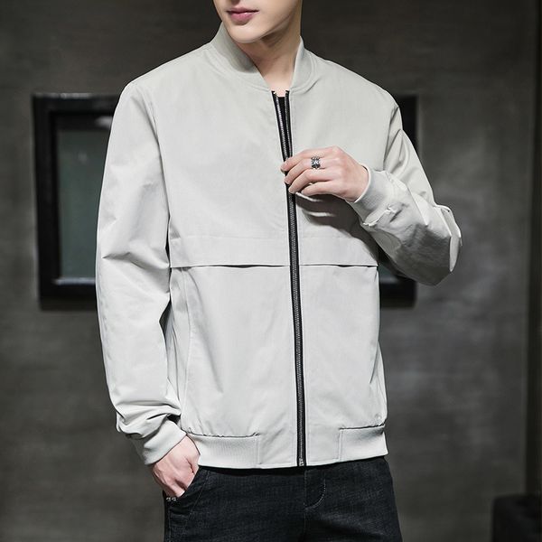 

men's jackets 2021 spring fashion handsome stitching jacket youth all-match casual tooling stand collar thin, Black;brown