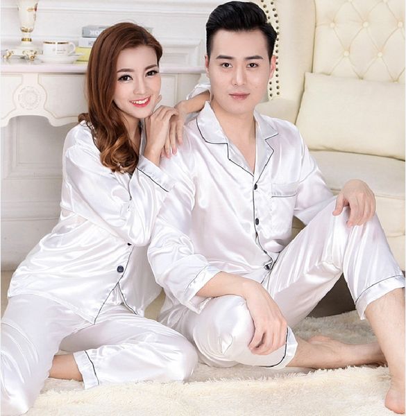 

autumn long-sleeved silk couple pajamas pajamas women plus fat plus size 200 jin fat mm pure white ice silk set#, Blue;red