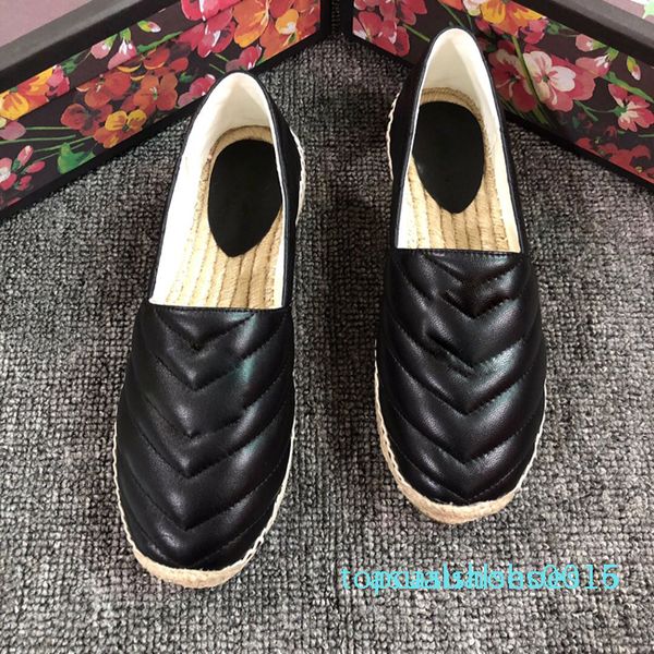 

2019 новейий конѬђкоѬ женка кожа ол espadrilles подлинна овин женин плоки, Black