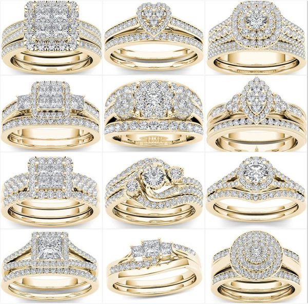 

mixed zircon white round ring set brand luxury promise silver engagement ring vintage bridal wedding rings for woman, Slivery;golden