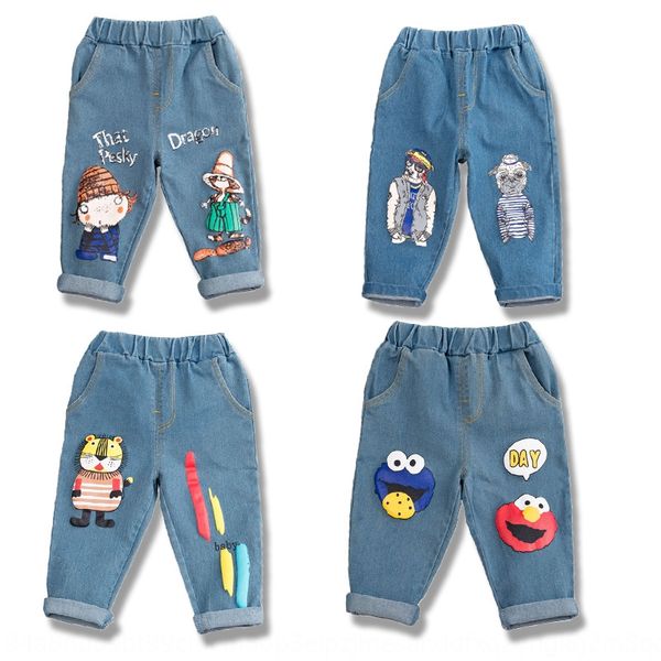 

orvho 2019 and wear jeans autumn new korean style children's clothing cartoon children's jeans can be opened autumn pants a variet, Blue