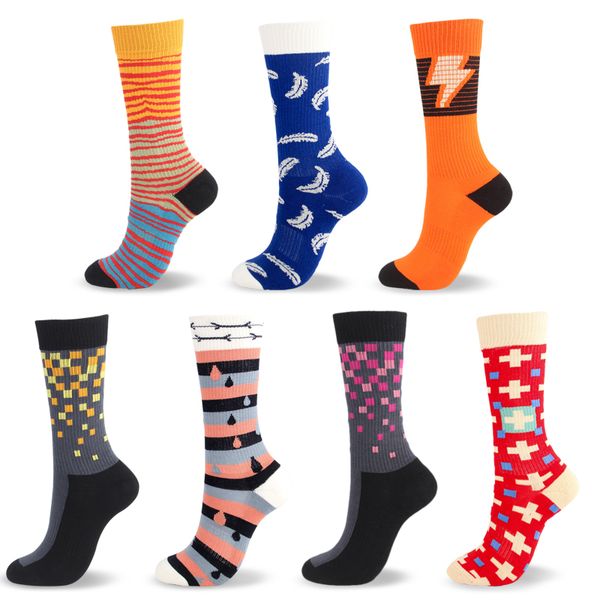 

moda mulaya 3 pairs/lot happy socks men combed cotton striped streetwear colorful funny socks long crew casual male sock outside, Black