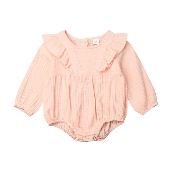 

cute newborn baby girl long sleeve solid color cotton bodysuit jumpsuit playsuit outfits baby clothes, Blue