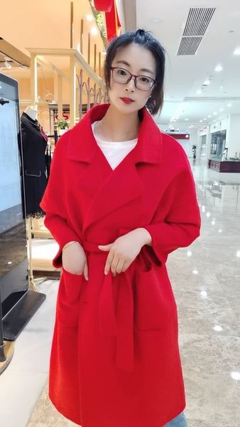 

quality off-season temperament long sleeve lapel loose women's cashmere woolen coat coat wool wool wool, Black