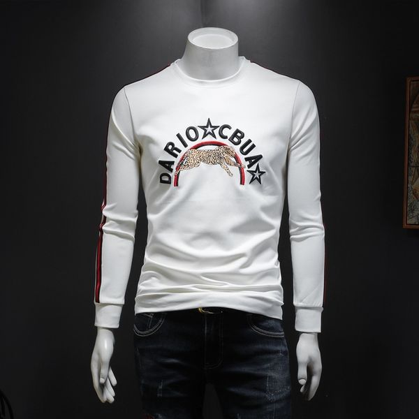 

peiqf 2019 new sweater shirt long-sleeved shirt korean style all-match embroidered leopard youth men's autumn fashion brand sweater men, Black