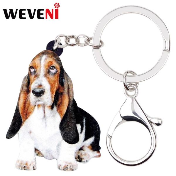 

weveni original acrylic basset hound dog key chains keychains bag animal jewelry for women girls bag car purse charms gift, Silver