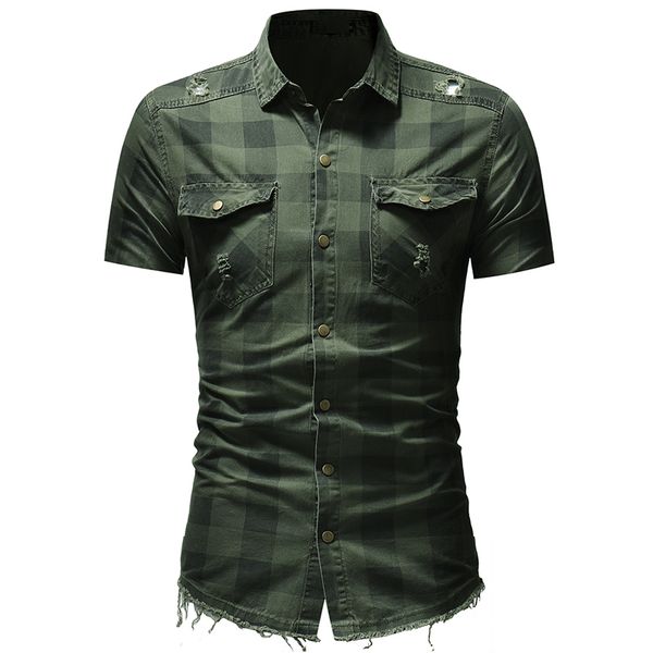 

high street casual men shirts 3xl plus vintage short sleeve summer plaid shirts men tees regular fit mens clothing 2020 b673, White;black