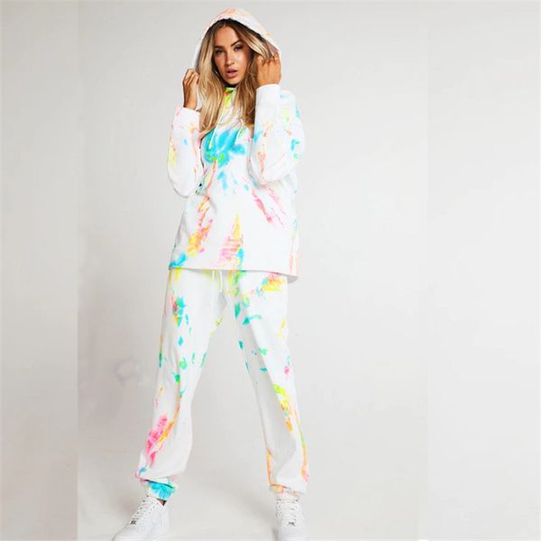 

галстук окрашенная женщины tracksuit моды белого цвета с капюшоном увеличенные 2 бюстье новые женщины осень зима homewear, Gray