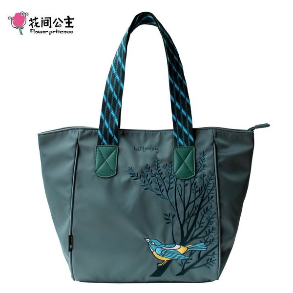 

flower princess nylon embroidery large capacity tote shoulder handbag women girls ladies hand bags bolsa feminina