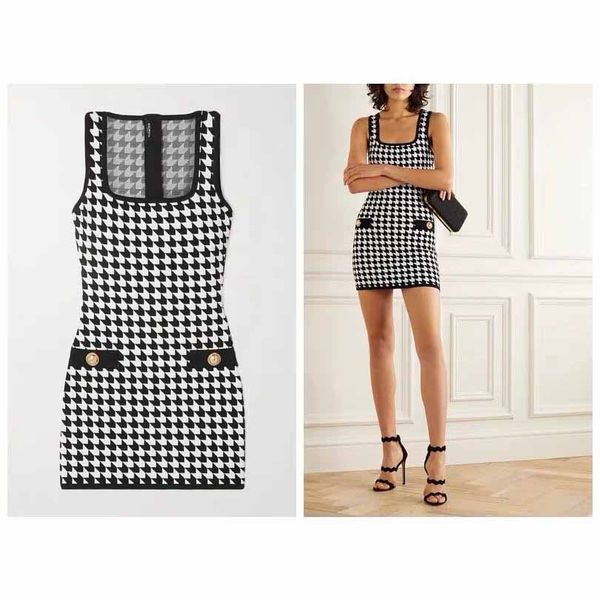 

women designer dress ladys brand plaid print skirts women casual sleeveless dresses fashion luxury style square neck 2020 new sunmer style, Black;gray
