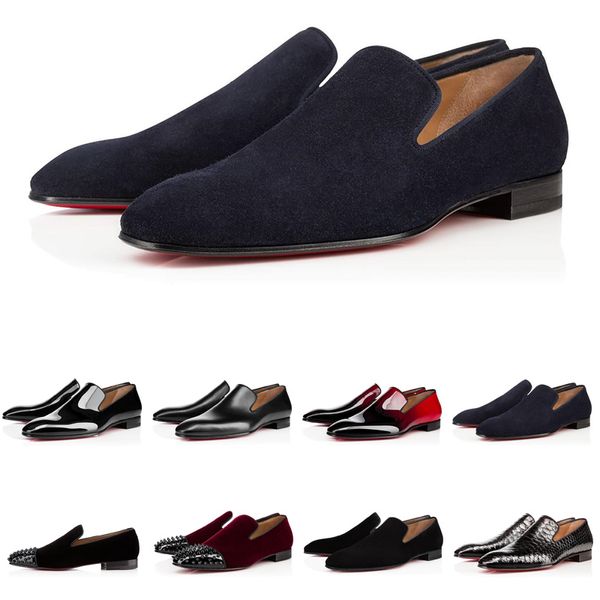 

2019 New Brand Red Bottom Loafers Luxury Party Wedding Shoes Designer BLACK PATENT LEATHER Suede Dress Shoes For Mens Slip On Flats
