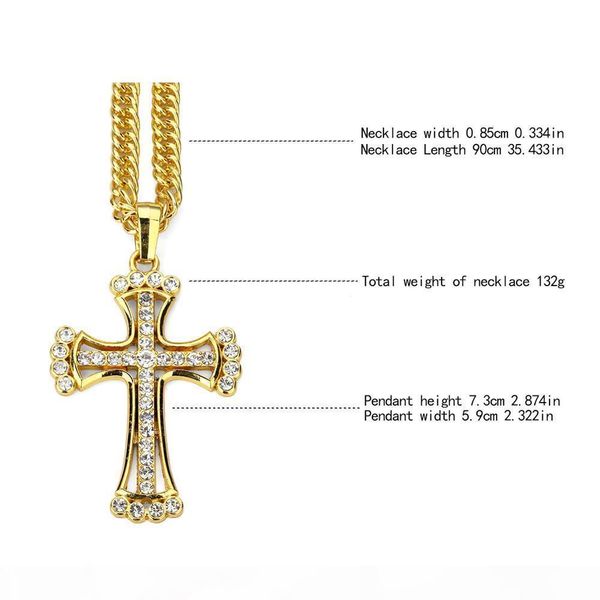 

k european and american fashion classic cross cross tide hip -hop necklace thick gold plating quality assurance men and women hip -hop, Silver