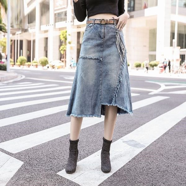 

0xf5v high waist denim denim body body skirt for women 2020 summer new korean style mid-length spring and summer student a- line split skirt, Black