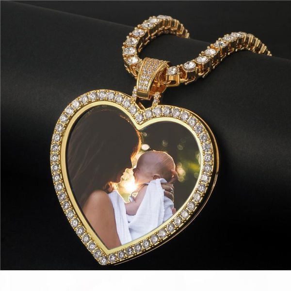 

custom necklace&pendant men iced out cubic zircon copper tennis chain p necklaces heart shape medallions hip hop jewelry, Silver