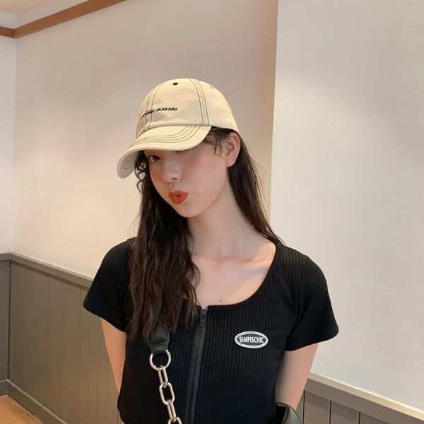 

4me6v women' soft cotton korean baseball simple letter ins sunscreen windscreen hat windproof windproof cap wind cap sun-proof hat men, Blue;gray